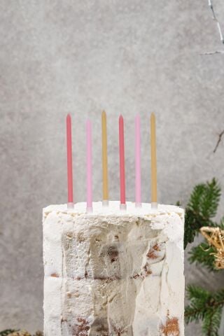 Retro Pembe Tonları Karışık Renk Mum Pasta Mumları 6lı Paket