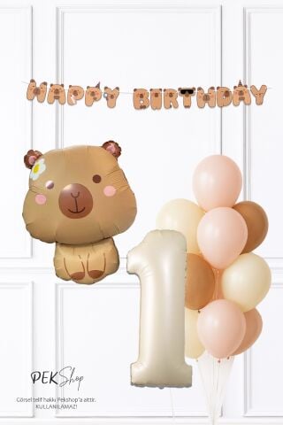 Kapibara Tema Doğum Günü Balon ve Banner Süsleme Seti Capybara Konsept 1