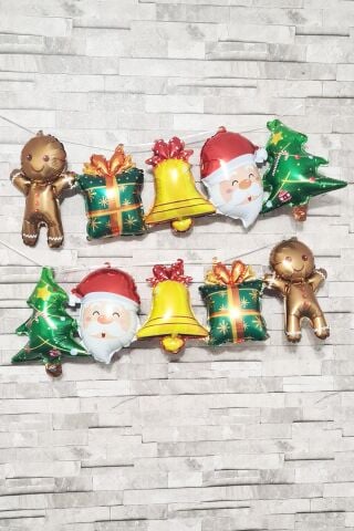 Yılbaşı Balonları Kurabiye Adam Noel Baba Birleşik Folyo Balon 2li