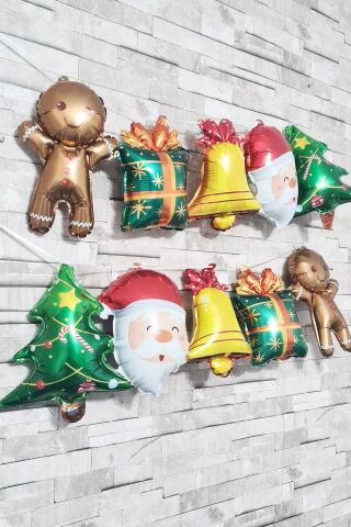 Yılbaşı Balonları Kurabiye Adam Noel Baba Birleşik Folyo Balon 2li