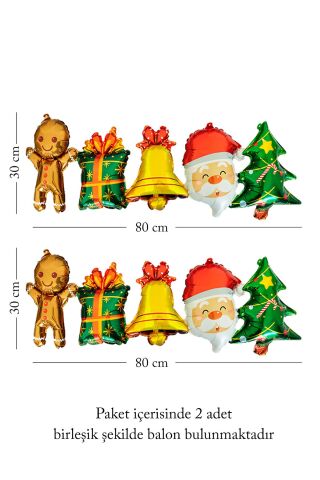 Yılbaşı Balonları Kurabiye Adam Noel Baba Birleşik Folyo Balon 2li