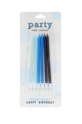 Retro Mavi Tonları Karışık Renk Mum Pasta Mumları 6lı Paket
