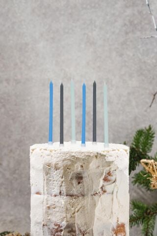 Retro Mavi Tonları Karışık Renk Mum Pasta Mumları 6lı Paket