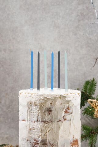 Retro Mavi Tonları Karışık Renk Mum Pasta Mumları 6lı Paket