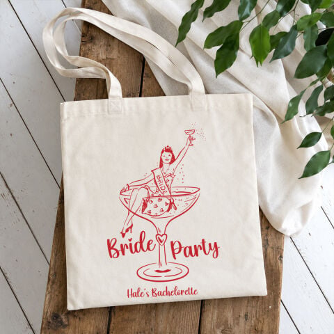 Bride Party Kadehte Kız İsme Özel Baskılı Omuz Çantası