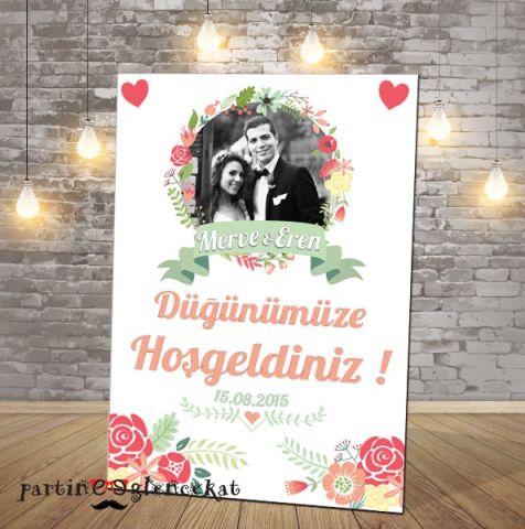 Turuncu Çiçekler Konsept Fotoğraflı Karşılama Panosu