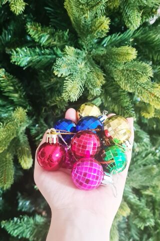 12 Adet 3cm Yılbaşı Ağaç Süsü Disko Topu Şekilli Çok Renkli Yılbaşı Ağaç Süs Topları