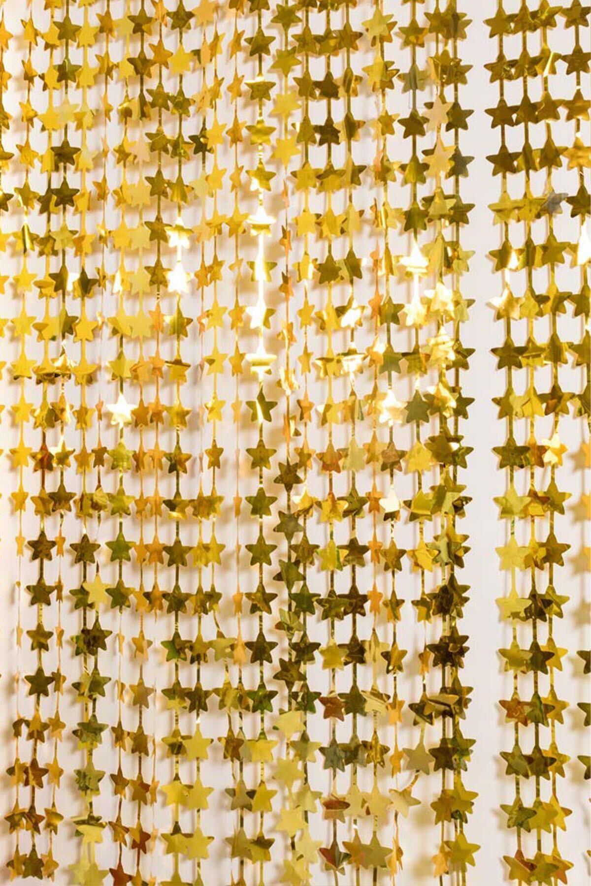 Yıldız Şekilli GOLD Fon Perdesi Yılbaşı Doğum Günü Fon Kapı Perdesi Parlak Gold