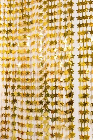 Yıldız Şekilli GOLD Fon Perdesi Yılbaşı Doğum Günü Fon Kapı Perdesi Parlak Gold