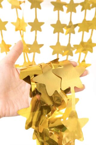 Yıldız Şekilli GOLD Fon Perdesi Yılbaşı Doğum Günü Fon Kapı Perdesi Parlak Gold