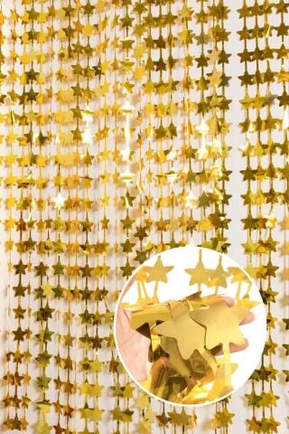 Yıldız Şekilli GOLD Fon Perdesi Yılbaşı Doğum Günü Fon Kapı Perdesi Parlak Gold