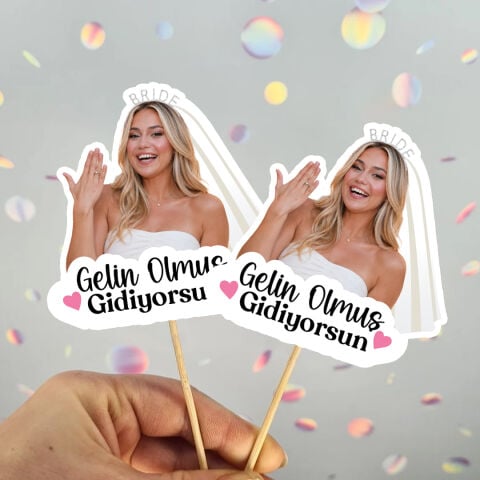 Fotoğraflı Gelin Olmuş Gidiyorsun Bride Kürdan Süsü (10lu paket)