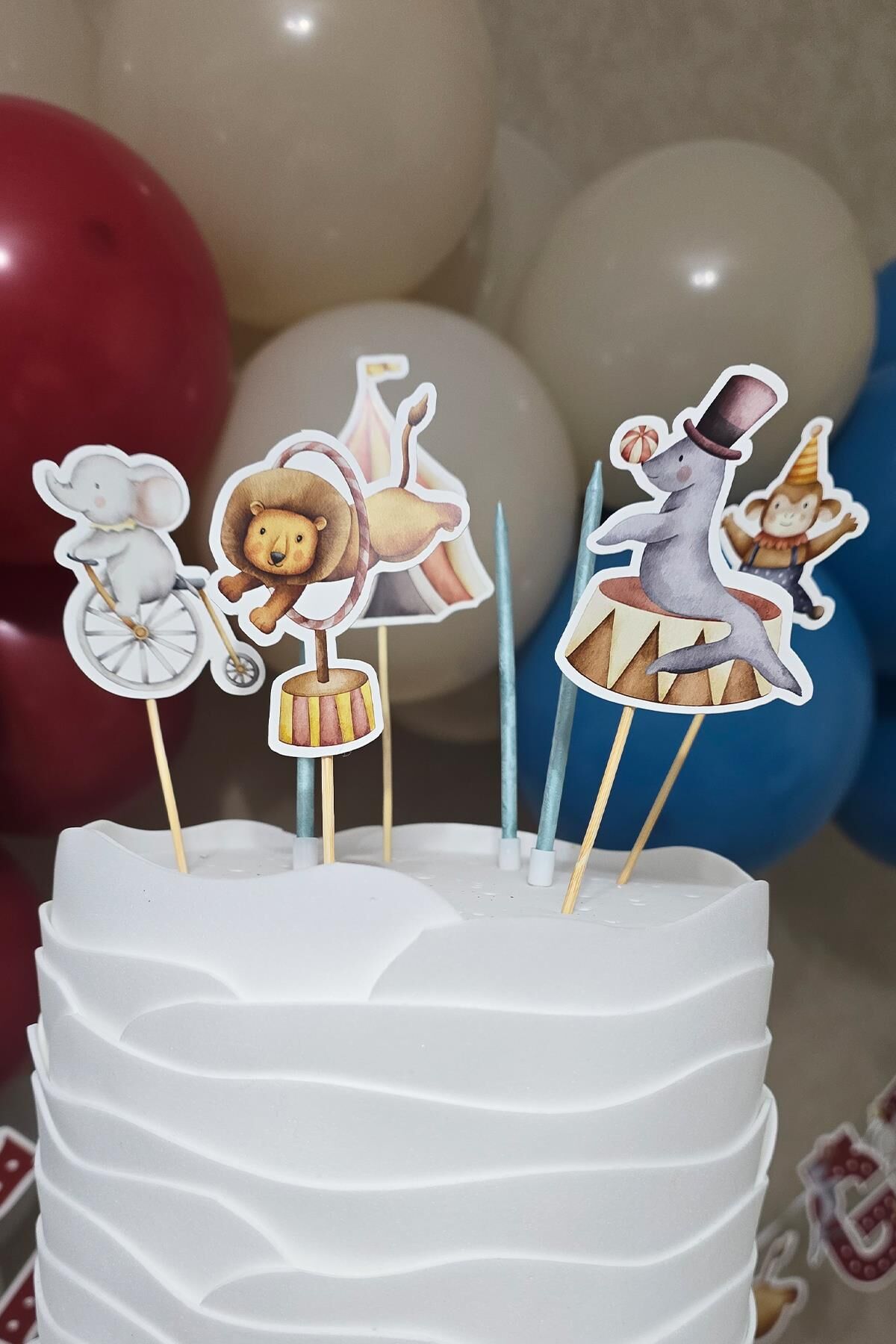 Sirk Konsept Pasta Süsleri Seti Pasta Mumu ve Pasta Kürdanları Süsleme Seti 8 Parça