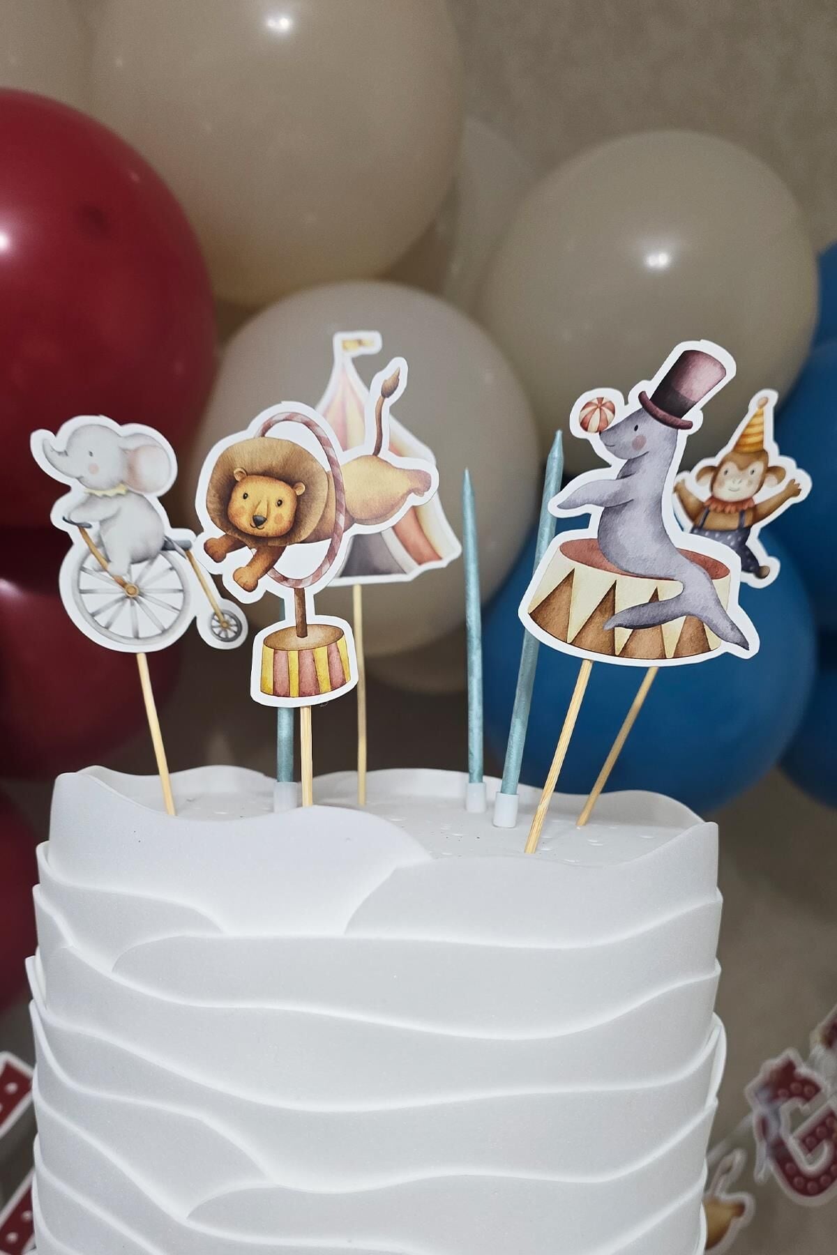 Sirk Konsept Pasta Süsleri Seti Pasta Mumu ve Pasta Kürdanları Süsleme Seti 8 Parça