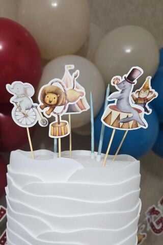 Sirk Konsept Pasta Süsleri Seti Pasta Mumu ve Pasta Kürdanları Süsleme Seti 8 Parça