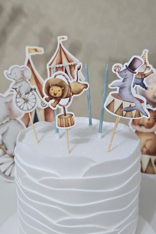 Sirk Konsept Pasta Süsleri Seti Pasta Mumu ve Pasta Kürdanları Süsleme Seti 8 Parça