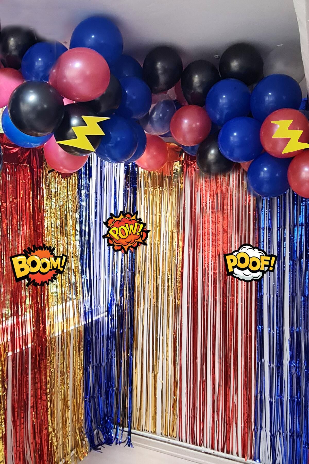 Süper Kahramanlar Tema Doğum Günü Balon Zinciri Seti Fon Perdeli Doğum Günü Süsleme Seti