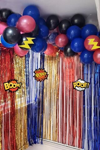 Süper Kahramanlar Tema Doğum Günü Balon Zinciri Seti Fon Perdeli Doğum Günü Süsleme Seti