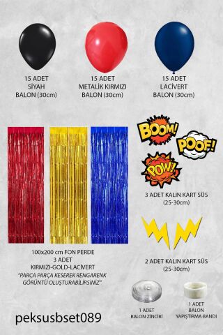 Süper Kahramanlar Tema Doğum Günü Balon Zinciri Seti Fon Perdeli Doğum Günü Süsleme Seti