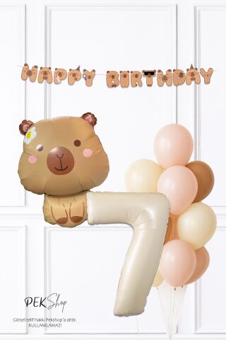 Kapibara Tema Doğum Günü Balon ve Banner Süsleme Seti Capybara Konsept 7