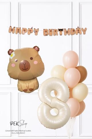 Kapibara Tema Doğum Günü Balon ve Banner Süsleme Seti Capybara Konsept 8