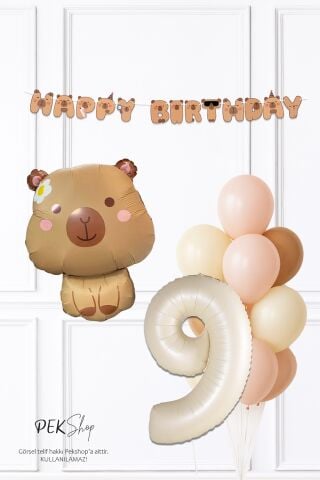 Kapibara Tema Doğum Günü Balon ve Banner Süsleme Seti Capybara Konsept 9