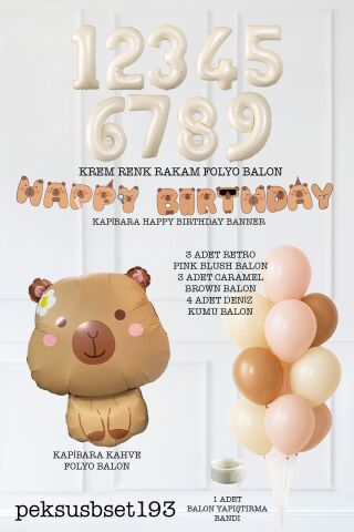 Kapibara Tema Doğum Günü Balon ve Banner Süsleme Seti Capybara Konsept 9
