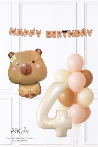 Kapibara Tema Doğum Günü Balon ve Banner Süsleme Seti Capybara Konsept 4