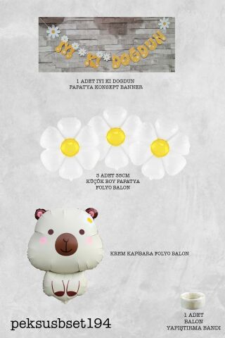 Kapibara Konsept Papatyalı Doğum Günü Balon Seti Banner ve Papatya Balonlu Capybara Balon Seti