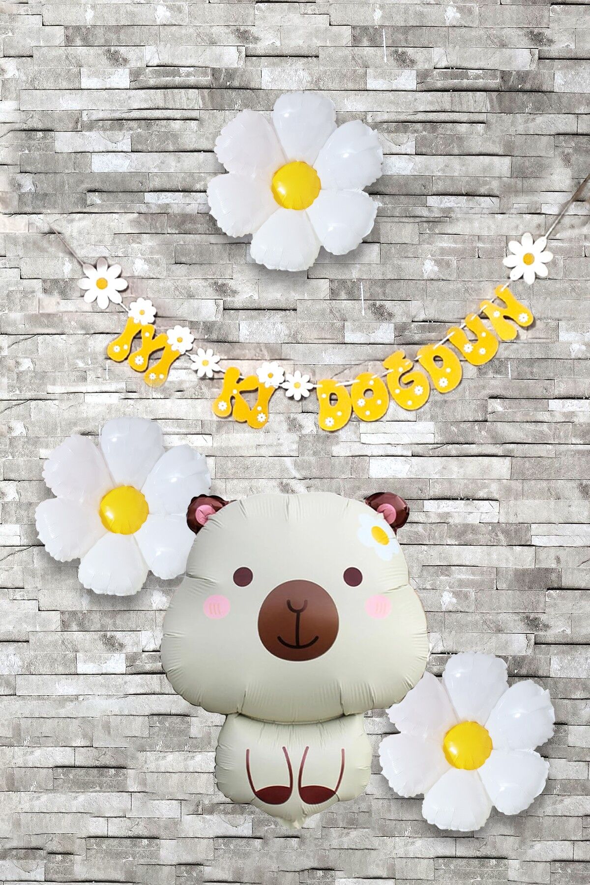 Kapibara Konsept Papatyalı Doğum Günü Balon Seti Banner ve Papatya Balonlu Capybara Balon Seti