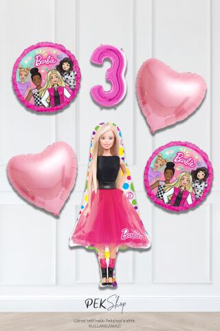 Kız Oyuncak Bebek Tema Pembe Yaş Balonlu Doğum Günü Balon Seti 3