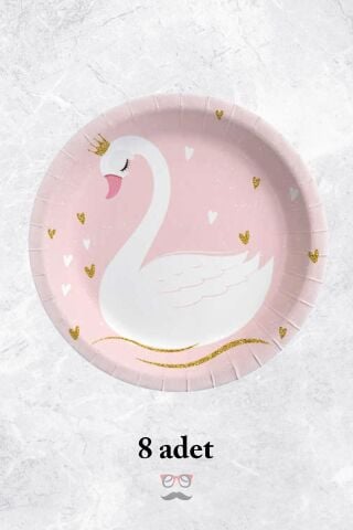 Kuğu Temalı Karton Tabak Yuvarlak 8 Adetli Paket