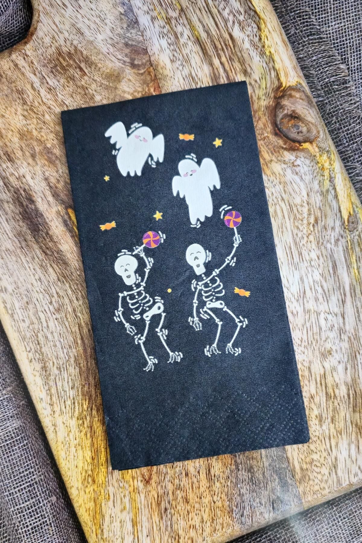 Halloween Peçetesi Beyaz Hayalet İskelet Baskılı Siyah Peçete 20li