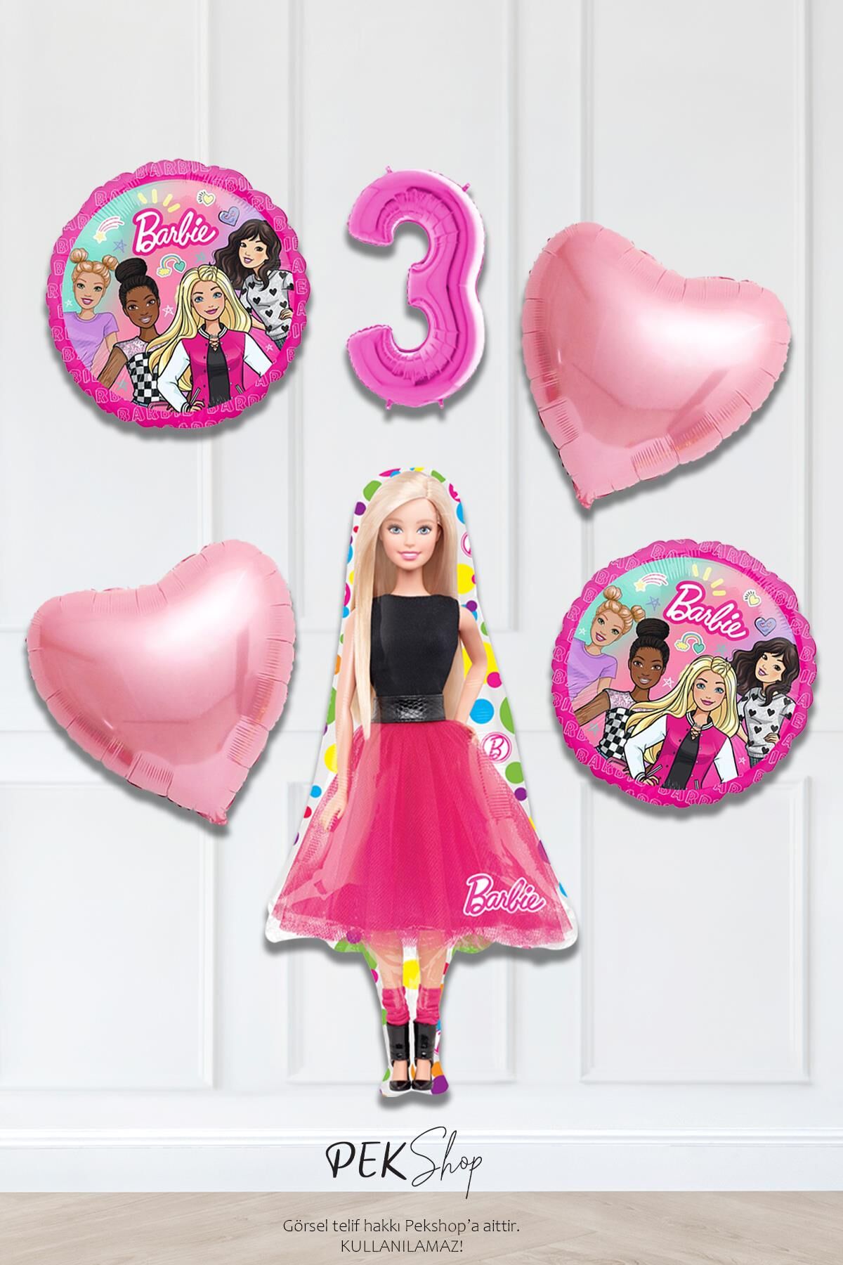 Kız Oyuncak Bebek Tema Pembe Yaş Balonlu Doğum Günü Balon Seti 3