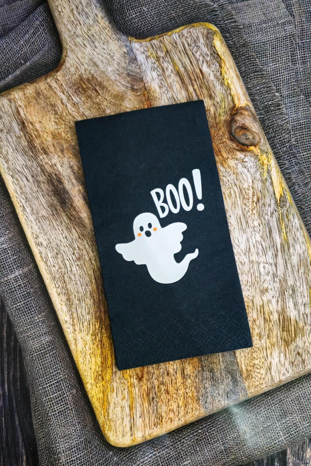 Halloween Peçetesi Beyaz Hayalet Baskılı Siyah Peçete 20li