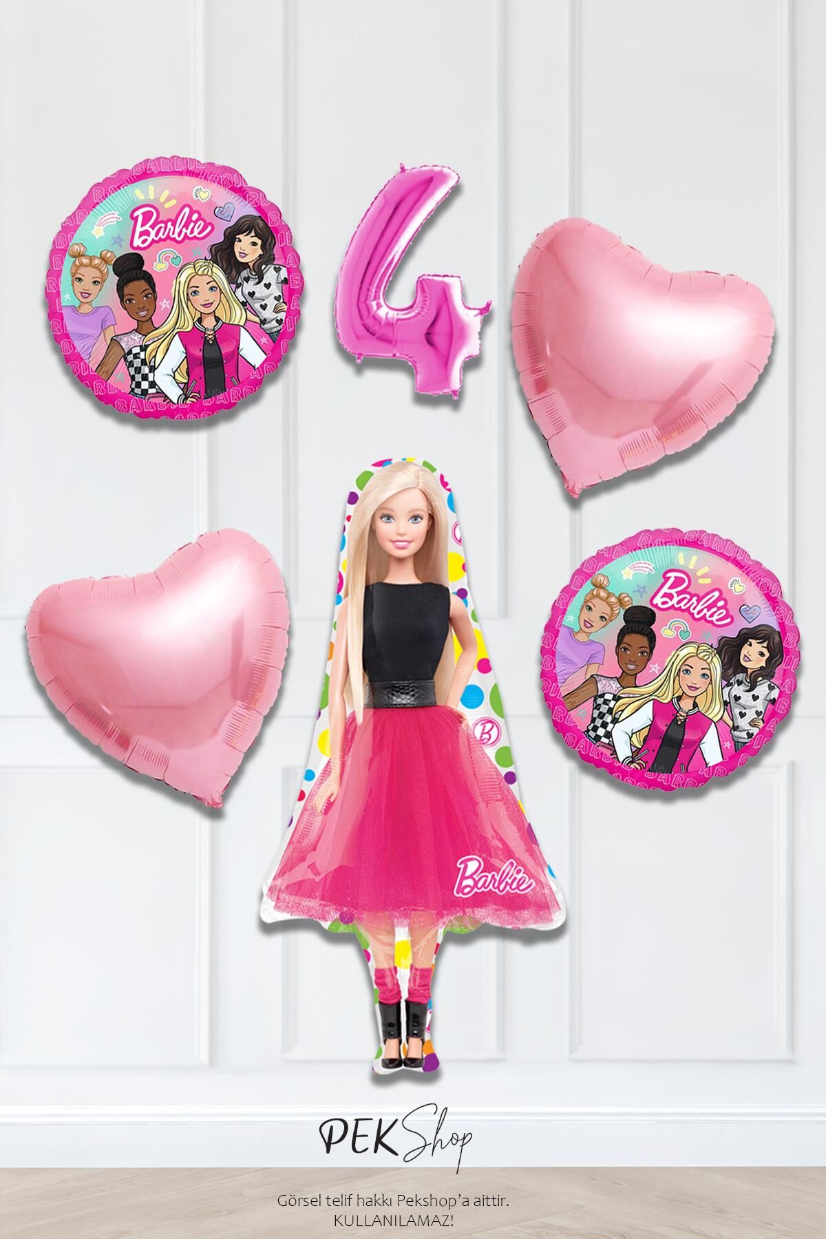 Kız Oyuncak Bebek Tema Pembe Yaş Balonlu Doğum Günü Balon Seti 4