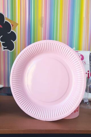 Pembe Karton Tabak Yuvarlak 8 Adetli Paket