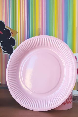 Pembe Karton Tabak Yuvarlak 8 Adetli Paket