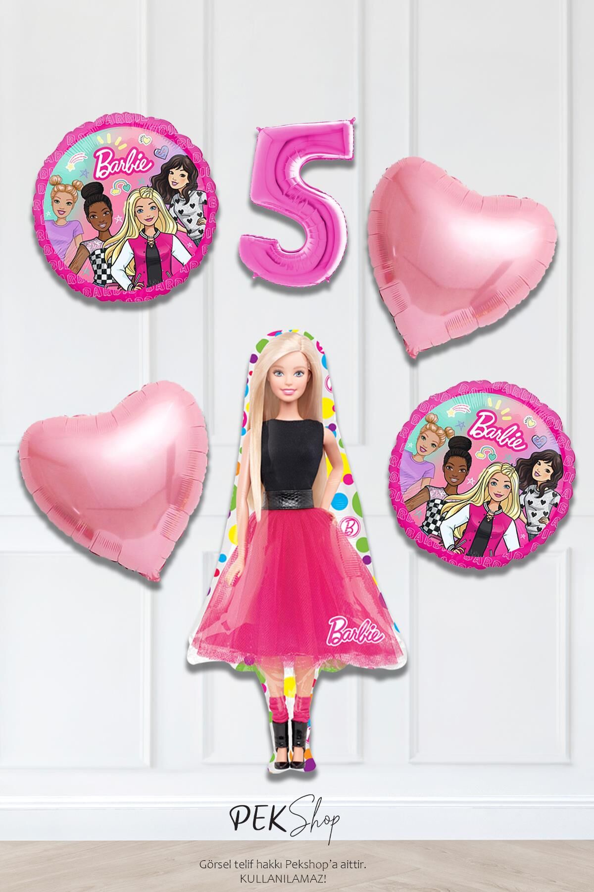 Kız Oyuncak Bebek Tema Pembe Yaş Balonlu Doğum Günü Balon Seti 5