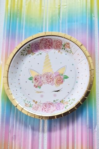 Unicorn Gold Varaklı Karton Tabak Yuvarlak 8 Adetli Paket