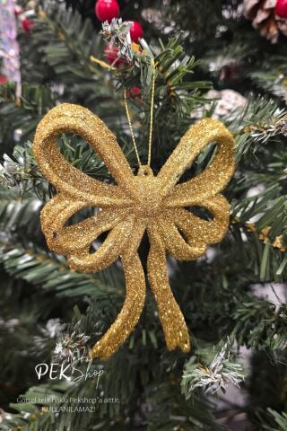 Simli Gold Büyük Fiyonk Yılbaşı Ağaç Süsü GOLD Tekli Lüks Yılbaşı Süsü