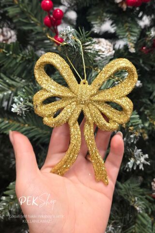 Simli Gold Büyük Fiyonk Yılbaşı Ağaç Süsü GOLD Tekli Lüks Yılbaşı Süsü