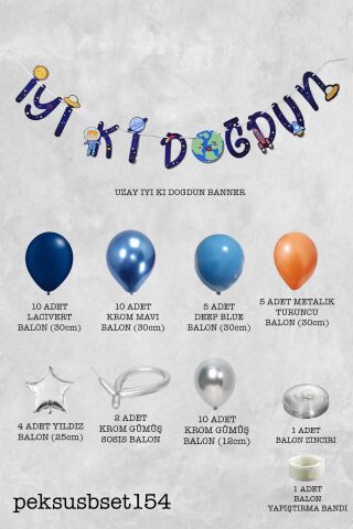 Uzay Konsept Doğum Günü Balon Zinciri Seti