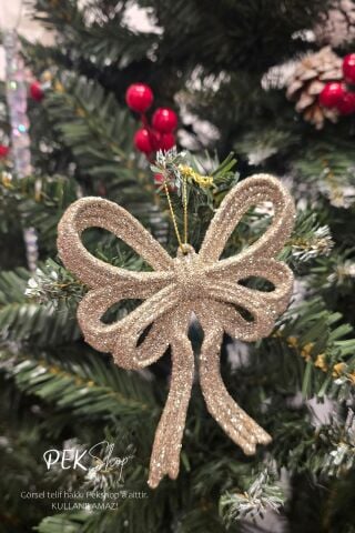 Simli Rose Büyük Fiyonk Yılbaşı Ağaç Süsü ROSE Tekli Lüks Yılbaşı Süsü