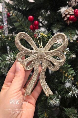 Simli Rose Büyük Fiyonk Yılbaşı Ağaç Süsü ROSE Tekli Lüks Yılbaşı Süsü