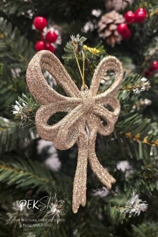 Simli Rose Büyük Fiyonk Yılbaşı Ağaç Süsü ROSE Tekli Lüks Yılbaşı Süsü