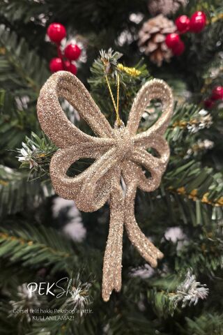 Simli Rose Büyük Fiyonk Yılbaşı Ağaç Süsü ROSE Tekli Lüks Yılbaşı Süsü