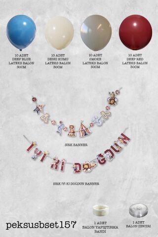 Sirk Konsept Bannerlı Doğum Günü Balon Zinciri Seti