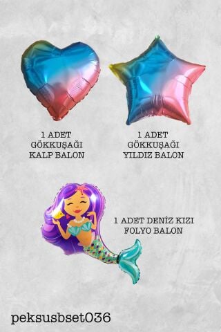 Deniz Kızı Tema Doğum Günü Balon Paketi Kalp Yıldız