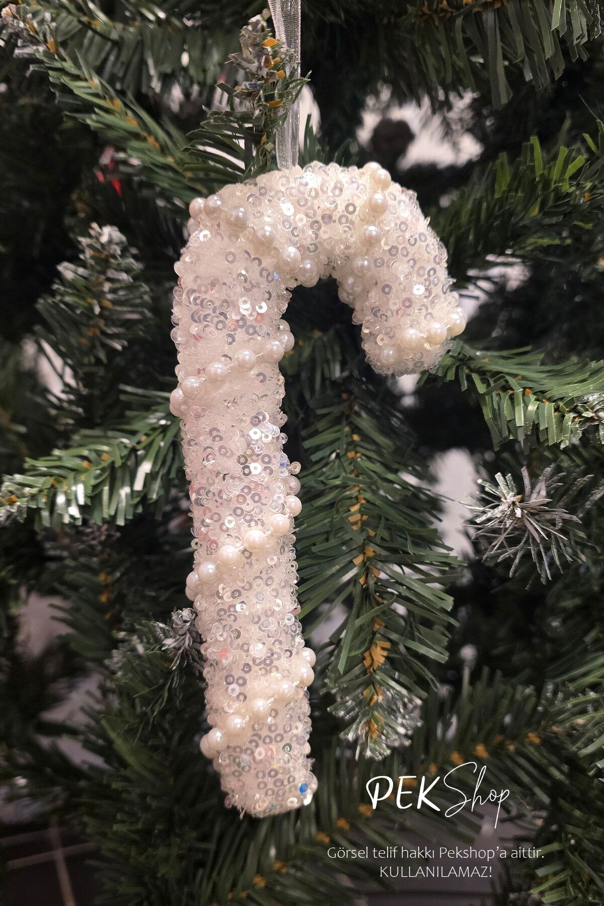 İncili Baston Şeker Yılbaşı Ağaç Süsü Lüks Yılbaşı Ağacı Süsü